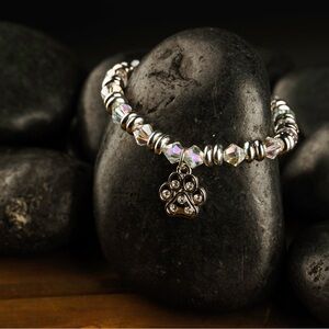 Silver Beaded Bracelet with Paw Charm